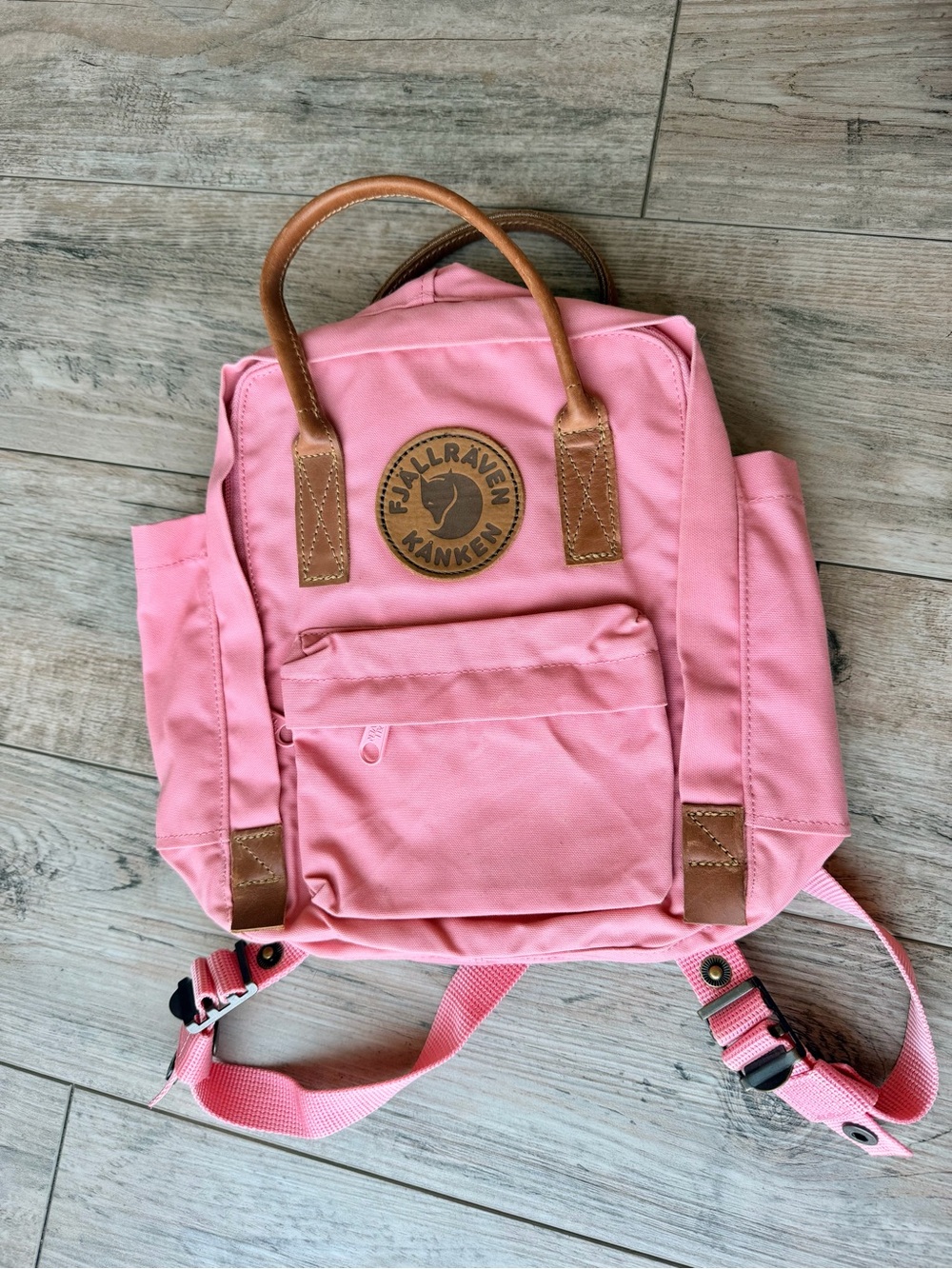 Fjallraven Kanken No 2 Mini Pink Backpack Leather Handles G-1000 Daypack Bag